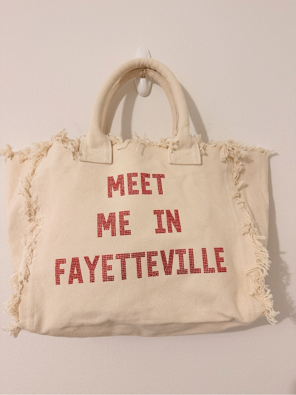 Hipchik Couture Meet Me In Fayetteville Fringe Canvas Tote Cream *